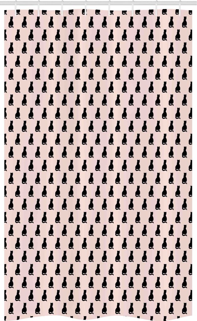 ABAKUHAUS Katze Schmaler Duschvorhang, Schwarze Silhouetten auf Rosa, Badezimmer Deko Set aus Stoff mit Haken, 120 x 180 cm, Pale Pink und Schwarz