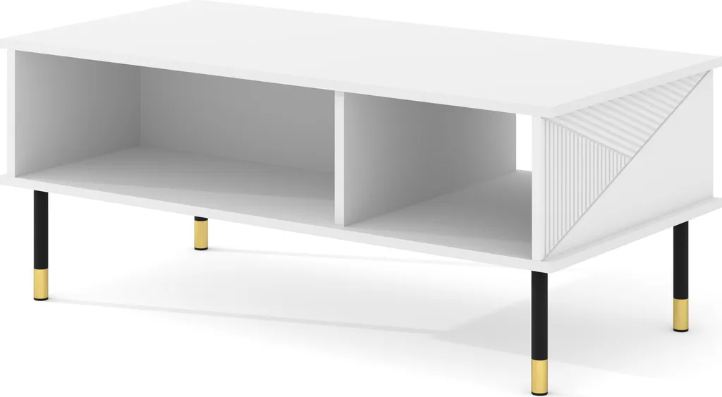 Table basse WOODY WHITE 110x55 cm blanc mat avec façades fraisées MDF