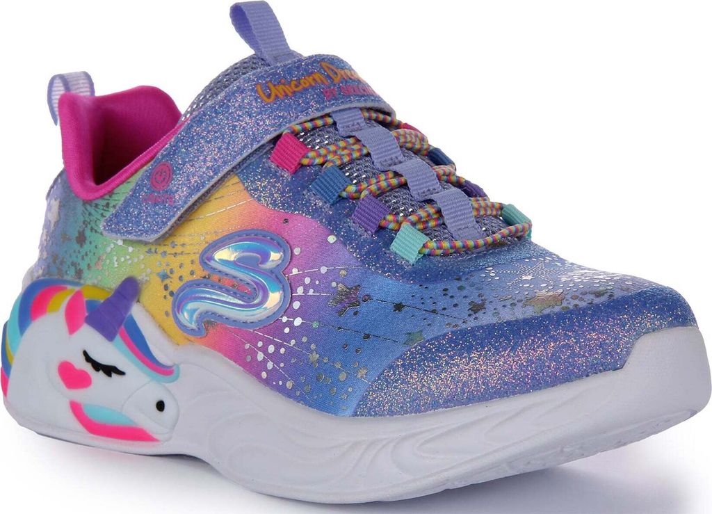 Skechers S Lights: Unicorn Dreams K der Glitzer Synthetik Schlupf Auf Licht Oben Turnschuhe Blau Multi – 2 Großbritannien - 35 EU - 3 USA / Blau...