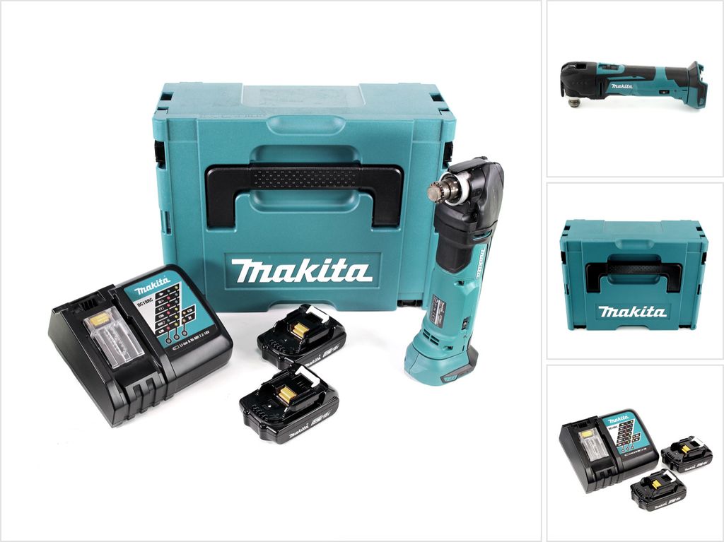 Makita DTM 51 RAJ Akku Multitool Oszillierer 18 V + 2x Akku 2,0 Ah + Ladegerät + Makpac