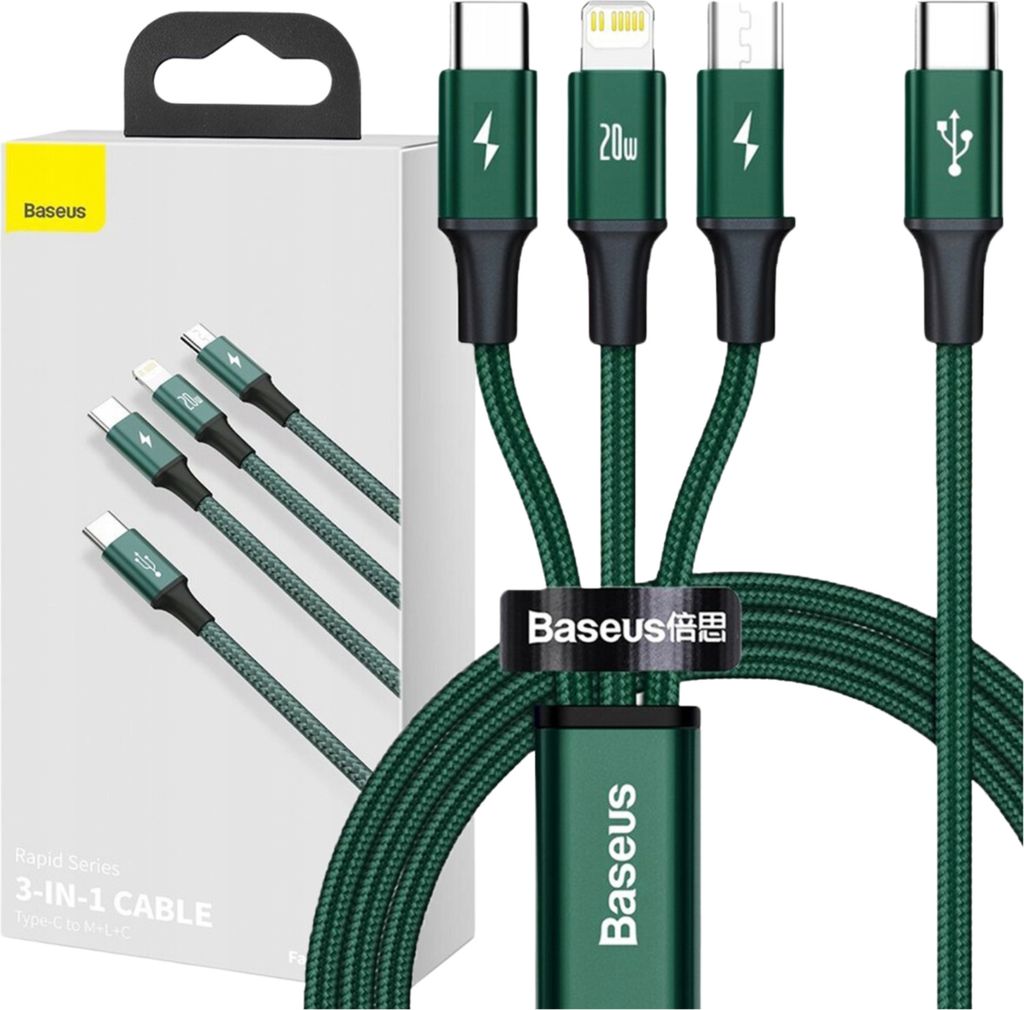Baseus Rapid Series 3-in-1 cable USB-C For M+L+T 20W 1.5m Obrázok produktu 