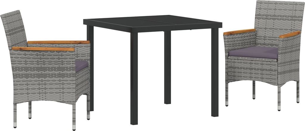 Möbel 3-teiliges Garten-Essgruppen-Set Graues Poly-Rattan - Gartenstühle 3379758