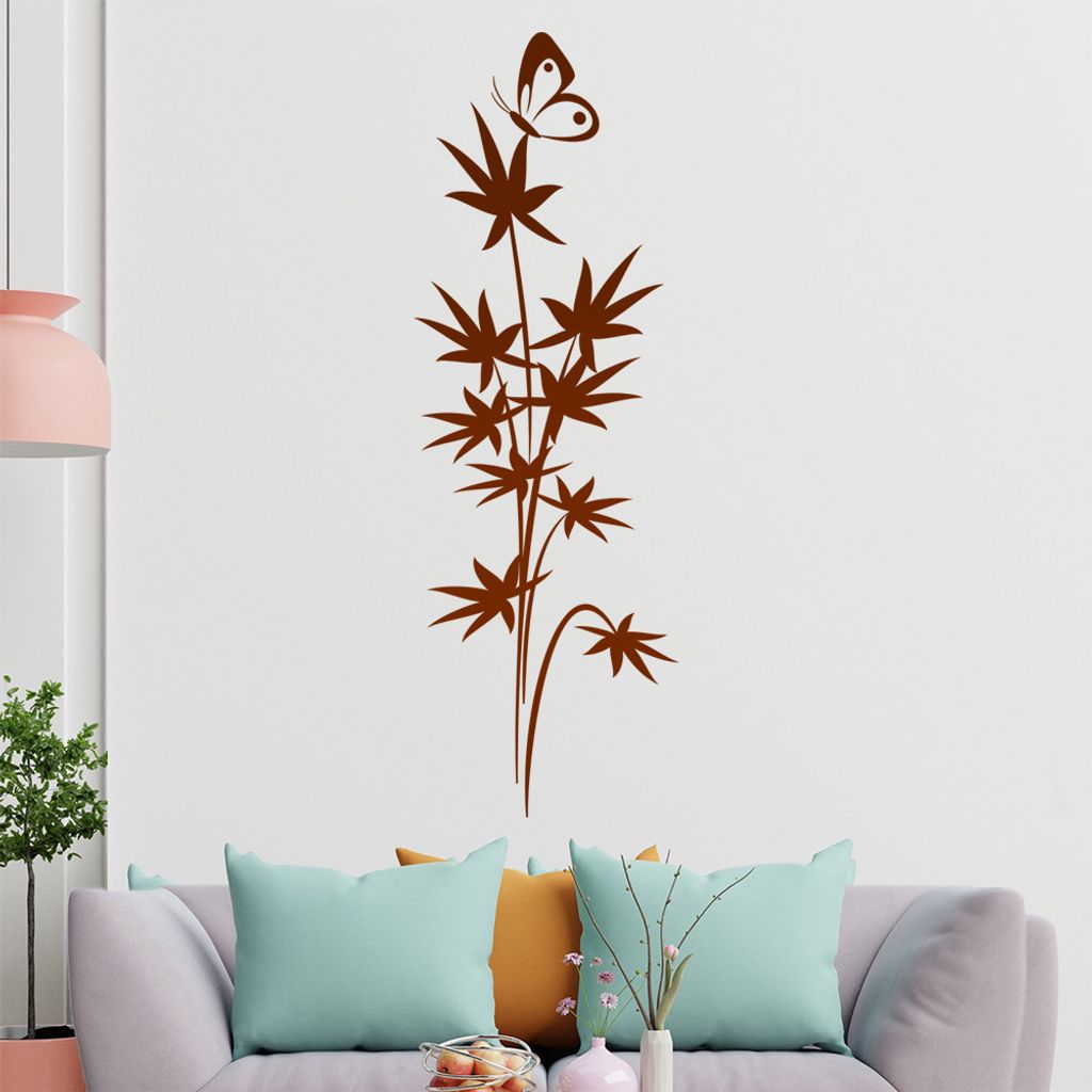 Schmetterling auf Sternblättern Wandtattoo in 6 Größen - Wandaufkleber Wall Sticker - Dekoration, Küche, Wohnzimmer, Schlafzimmer, Badezimmer