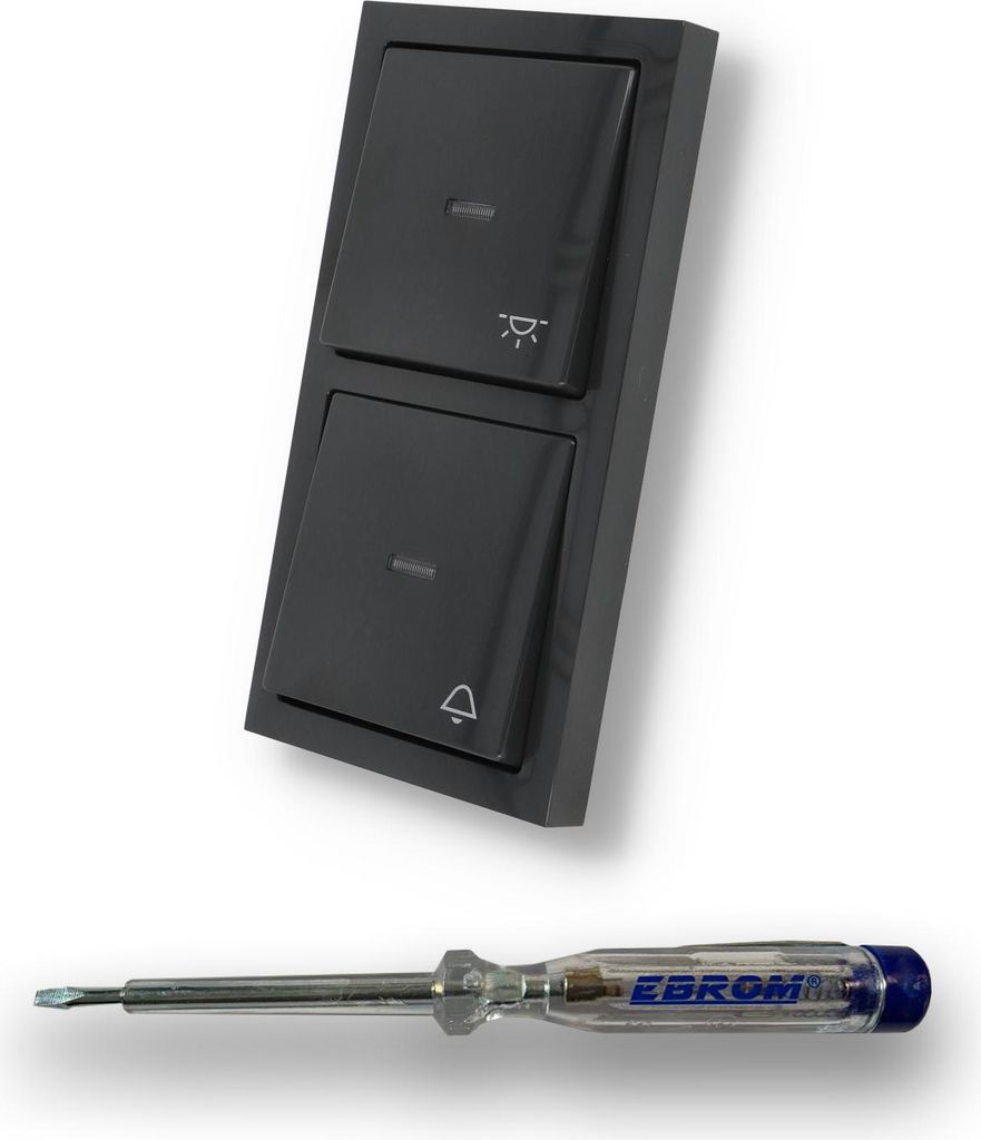 Busch Jäger Klingel & Lichtschalter Set, Glocken & Klingel Symbol, Taster permanent beleuchtet Typ 2020 USGL + Wippen mit Rahmen in Future Linear ...