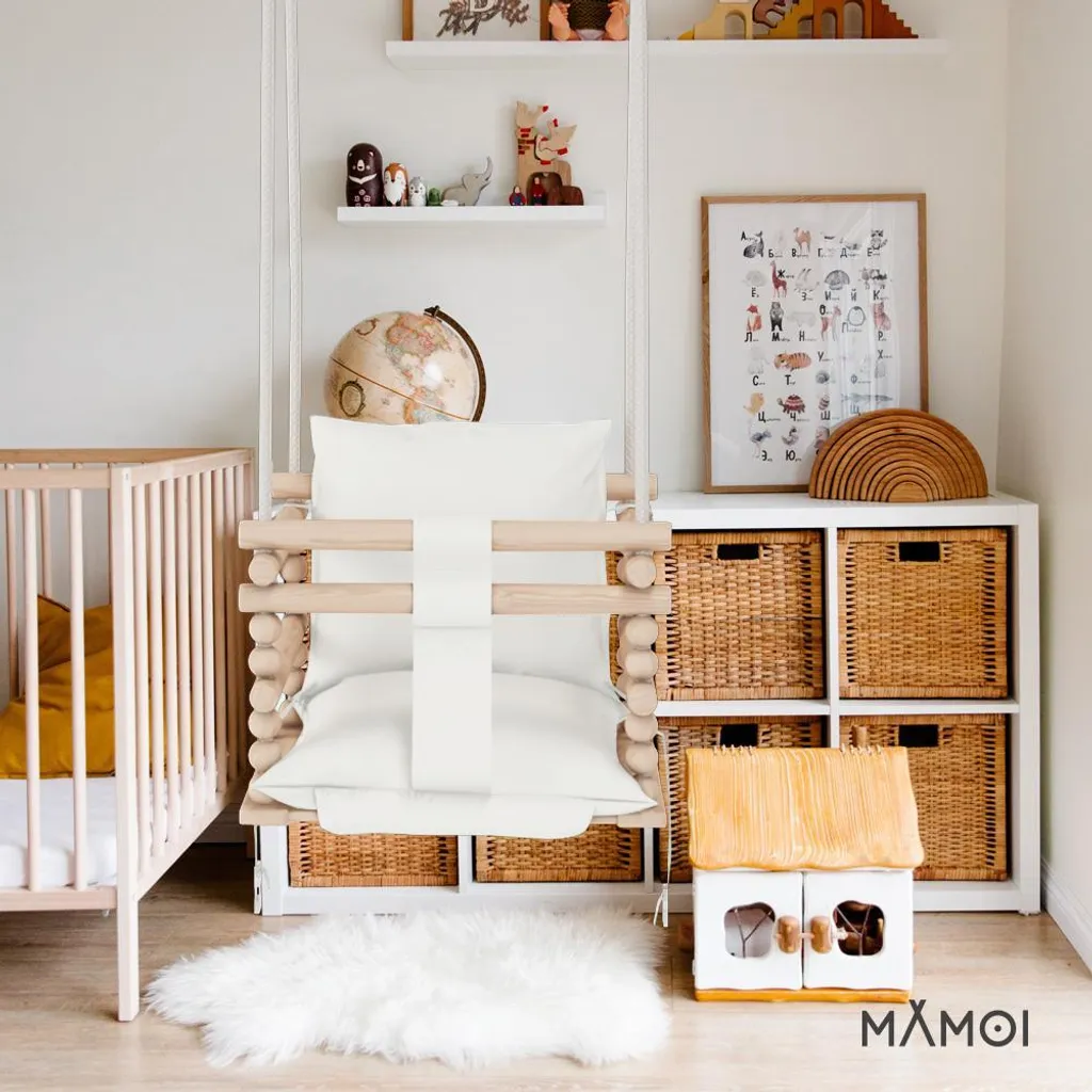 Balançoire en bois pour enfant et bébé - Siège suspendu intérieur 40x40cm - 4