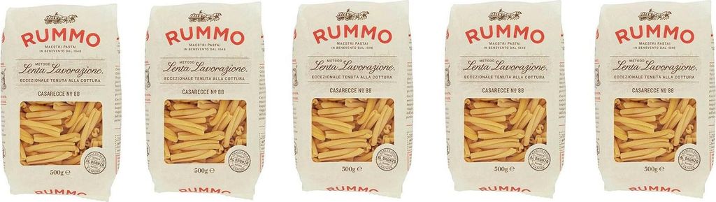 5x Rummo Casarecce N°88 Pasta Lenta Lavorazione Teigwaren aus Hartweizengrieß Bronze-Zeichnung 500g