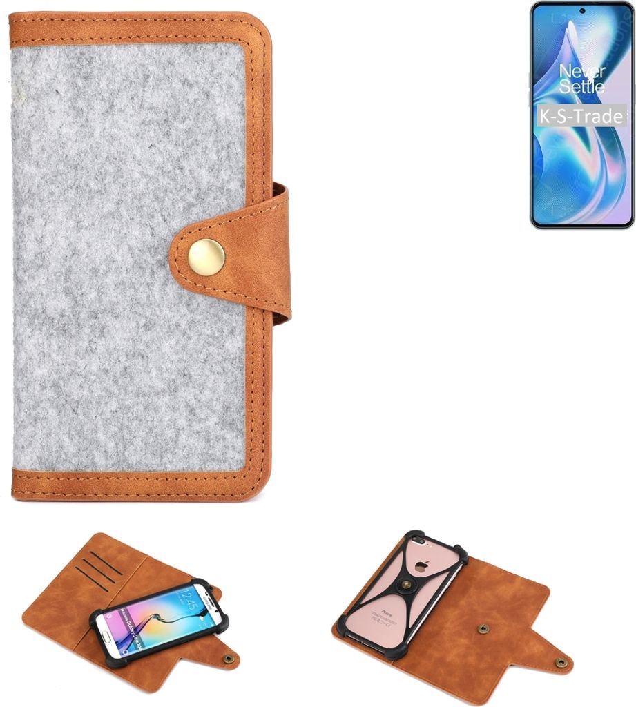 K-S-Trade Handyhülle kompatibel mit OnePlus Ace Schutzhülle Filz-Hülle Kunst-Leder hellgrau braun (1x)