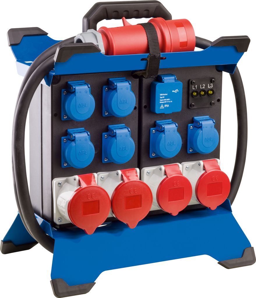 as-Schwabe Tragbarer Stromverteiler CEE 400V 32A auf 6x Schuko & 4x CEE IP44