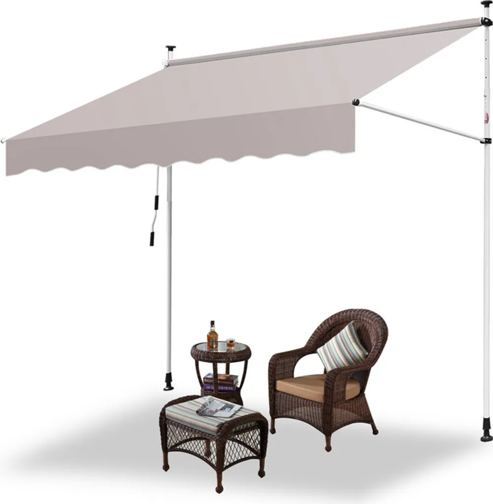 Fiqops tenda da sole per balcone a braccio pieghevole tenda da sole a pinza tenda da sole per balcone 3,5M, beige
