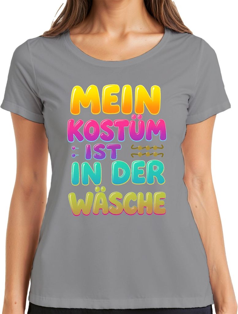 Mein Kostüm ist in der Wäsche lustig Fasching Karneval Geschenk Damen T-Shirt, Grau, XXL