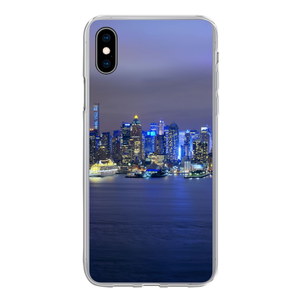 MuchoWow Handyhülle Schutzhülle Hülle für iPhone Xs New York - Skyline - Nacht Silikon Softcase Handy Hülle - Handytasche