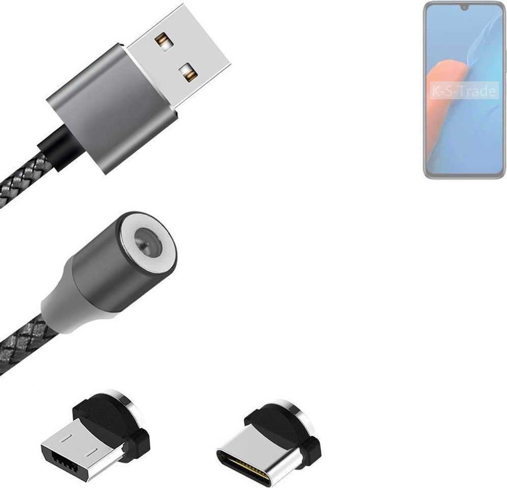 K-S-Trade Hochwertiges Magnet-Lade-kabel Sync-Kabel Daten-Kabel für Infinix Note 12i 2022 mit USB-Typ-C-Anschluss und Micro-USB-Anschluss 2A bis zu