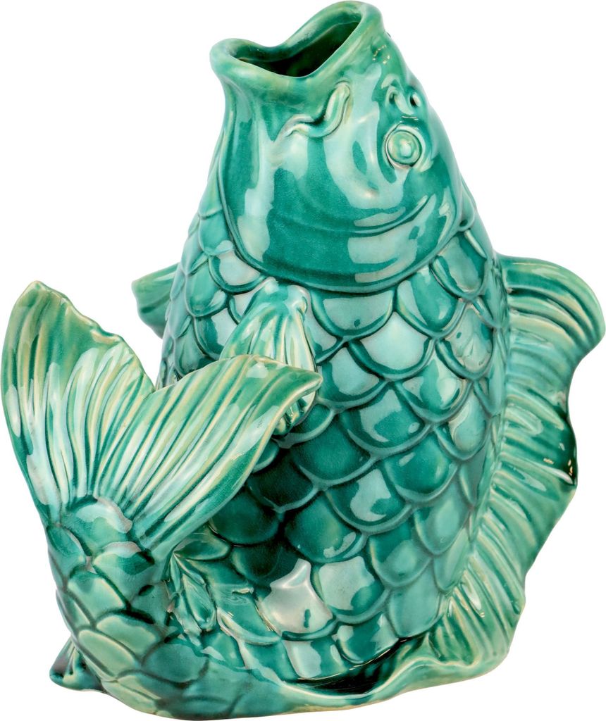 FURNARO Vase Karaffe Lucky Fish Keramik grün Fischform maritim 30cm