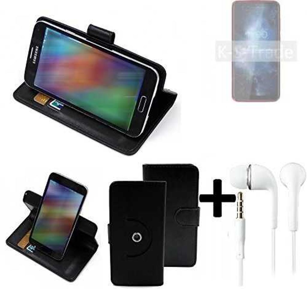 K-S-Trade Handy Hülle Schutz Hülle + Kopfhörer kompatibel mit BQ Mobile BQ-6061L Slim Handyhülle Flipcase Smartphone Cover Handy Schutz Tasche