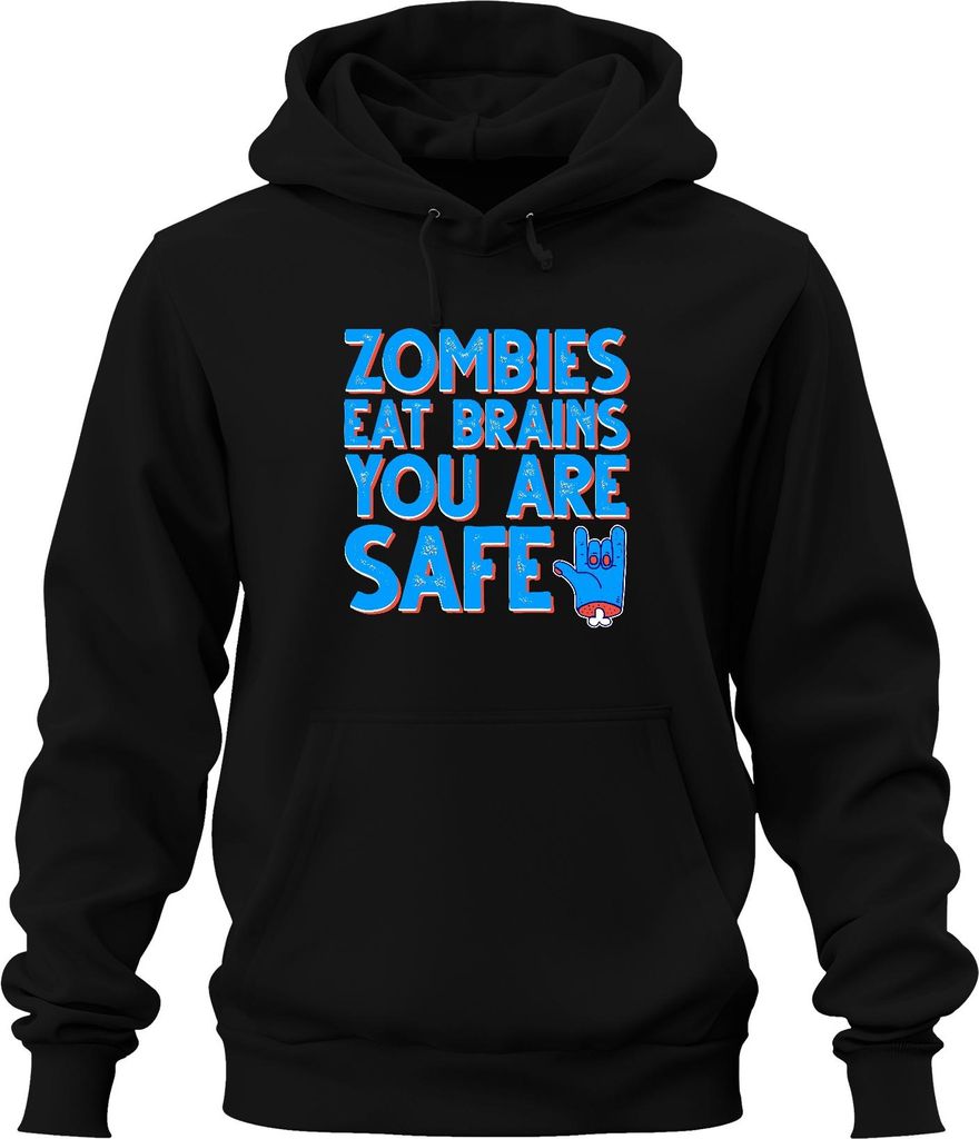 ZOMBIES EAT BRAINS YOU ARE SAFE Halloween Zombie Lustig Horror Uni Hoodie Kapuzenpullover, Schwarz, M