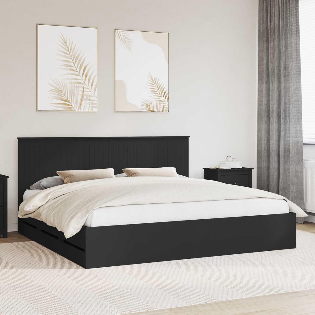 Maison Exclusive - Bettrahmen mit Schubladen Schwarz 200 x 200 cm Ingenieurs Holz