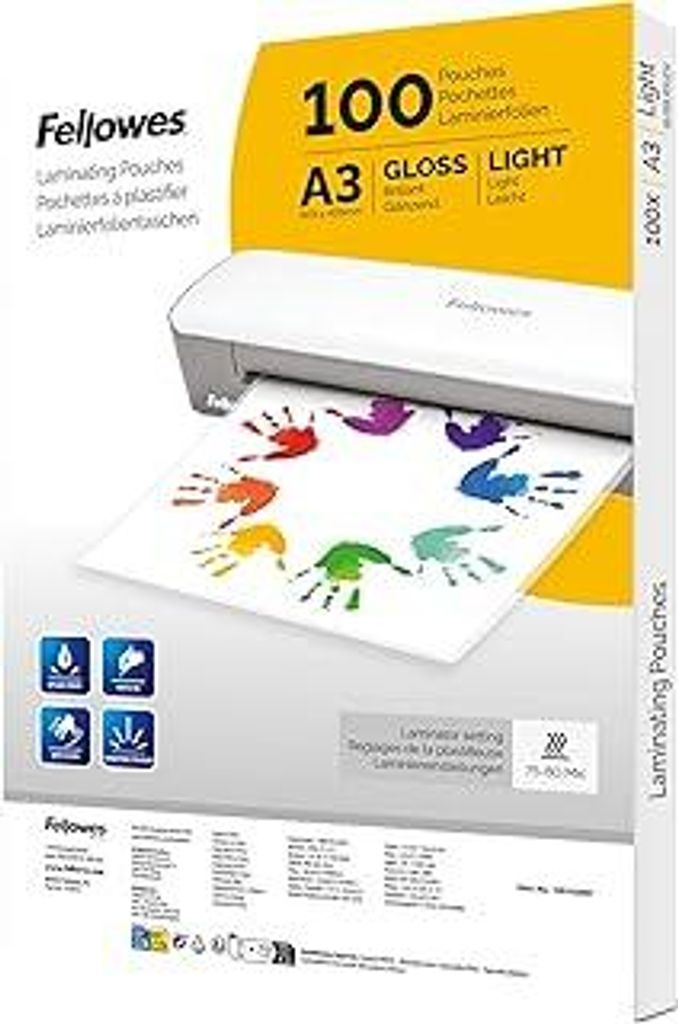 Fellowes A3 Laminierfolien – 100 Stück glänzend – Laminiertaschen für Zuhause, Schule & Büro – Ideal für Poster, Schilder & Dokumente ...