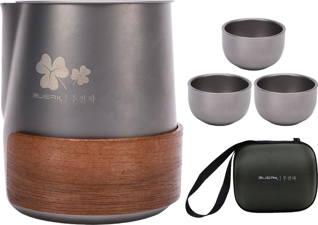 Travel Teapot Set Ti Alloy Portable Small Tea Pot mit abnehmbaren Infuser 3 Tassen und Aufbewahrungstasche für Outdoor-Picknick Camping