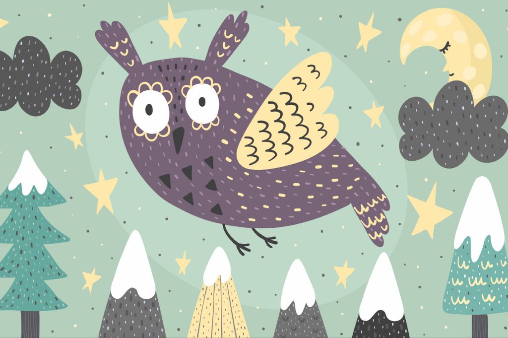 Muralo Fototapete Kinderzimmer 254 (B) x 184 (H) cm Vlies Tapete Wandtapeten Eule Himmel Mond Sterne Kinderwelt Jugend moderne Wandbilder XXL Kinde...