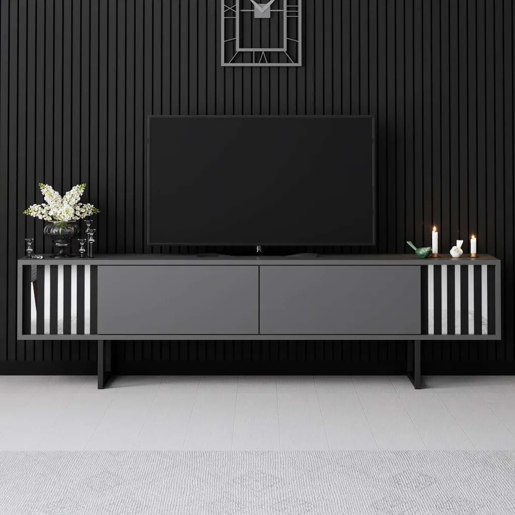 Meuble TV Anthracite 180cm Chrome Line : Solution Design pour Grand Écran