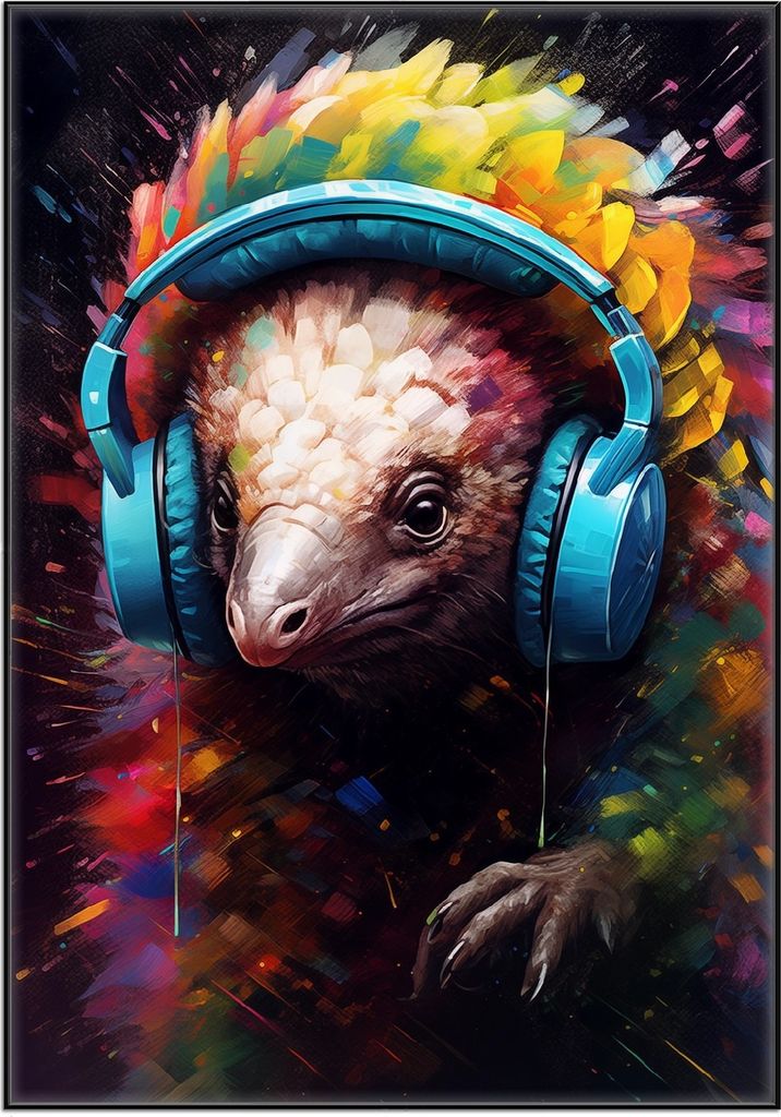 Wallario Wandbild Musikalisches Schuppentier, Größe: 70,30 x 100,30 cm, Poster mit schwarzem Aluminiumrahmen