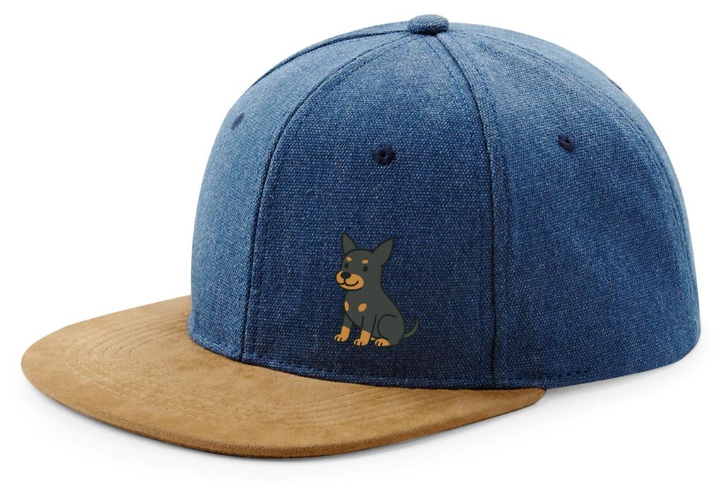 Huuraa Cappy Mütze Zwergpinscher Comic Zwergi Denim Baumwolle und Polyester Snapback Kappe Geschenkidee