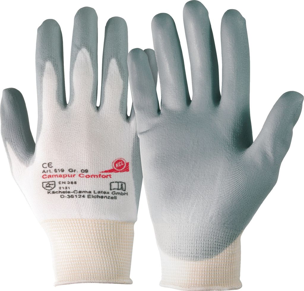 KCL Handschuh Camapur Comfort Größe 8 nahtloses Trikot mit Polyurethan-Beschichtung weiß / grau - 619/8