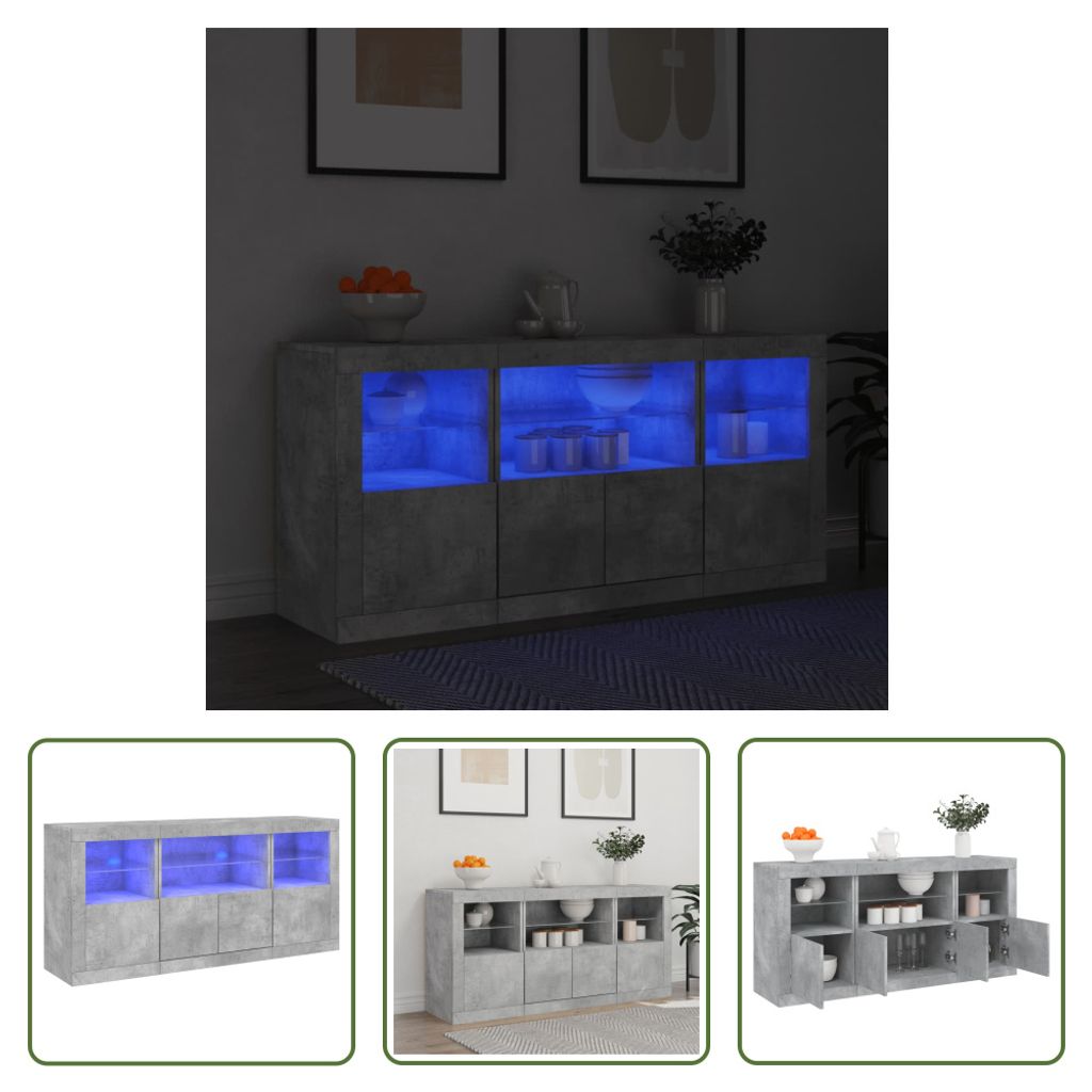 The Living Store Sideboard mit LED-Leuchten Betongrau 142,5x37x67 cm