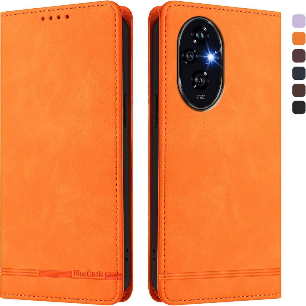 Hülle für Honor 200 Pro, Retro Kunstleder Ständer Klapphülle mit Kartenfächer und Magnetische Orange