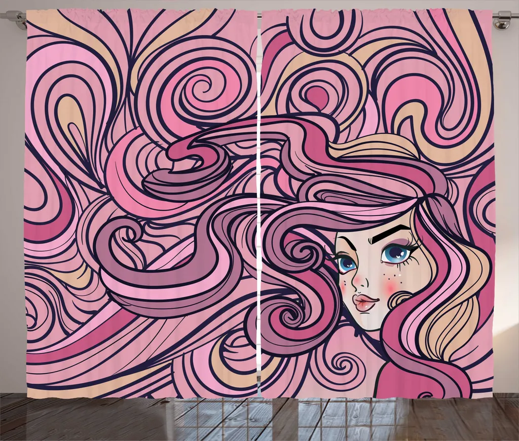 ABAKUHAUS Rideau moderne rustique femme cheveux roses 280 x 225 cm