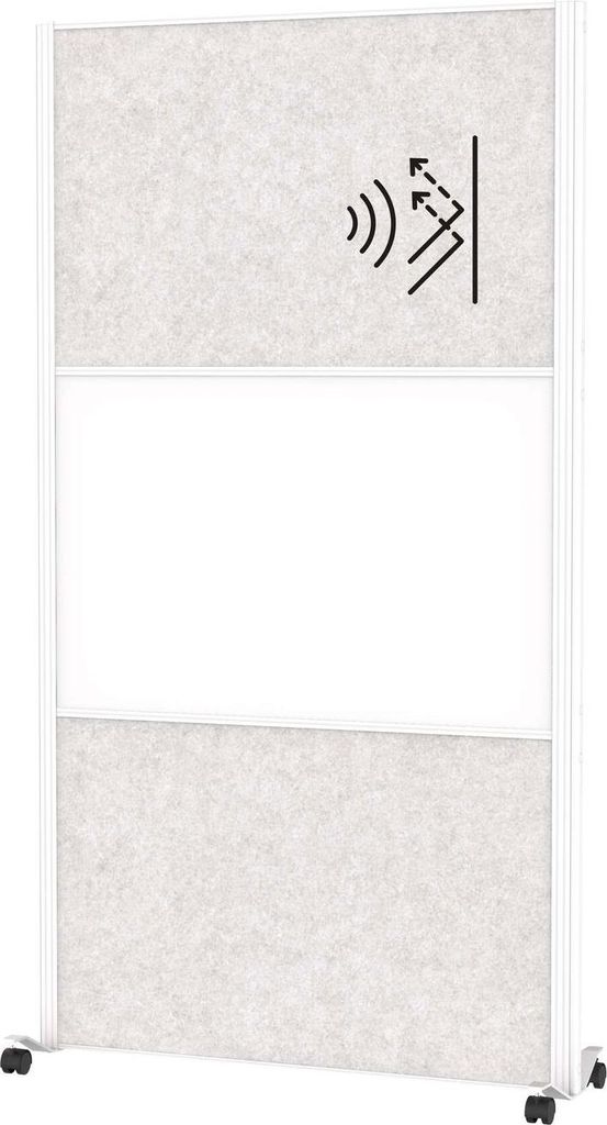 MAUL Stellwand MAULconnecto 2 x Akustik hellgrau 1 x Whiteboard Rollen 100 x 35 x 182 cm weiß