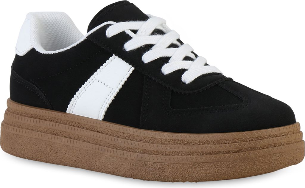 VAN HILL Damen Plateau Sneaker Schnürer Freizeit Schnür-Schuhe 841532, Farbe: Schwarz Weiß, Größe: 36
