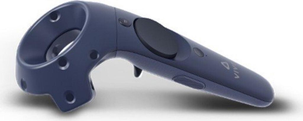 A blue HTC Vive VR controller is shown on a white background.