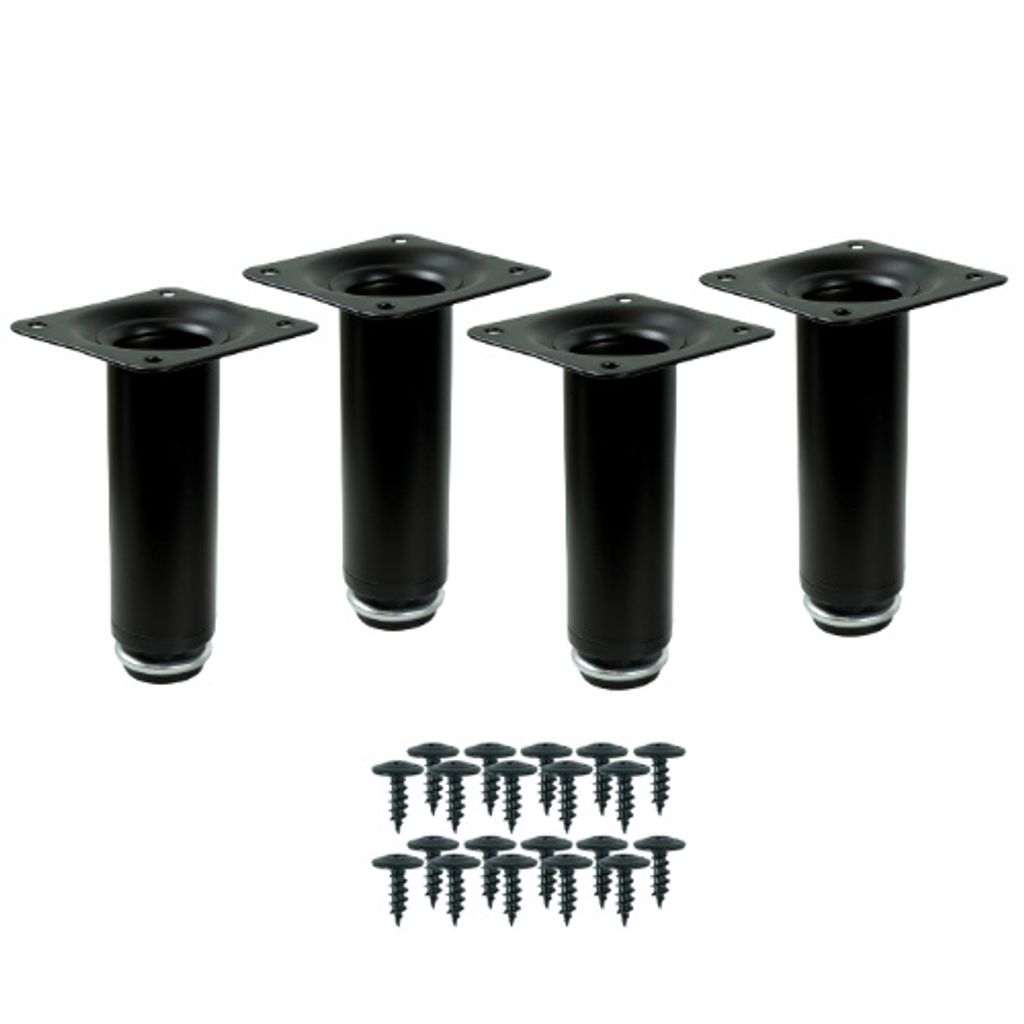 Schwarze runde Möbelbeine mit Verstellung für Kommode, Schrank 10 cm, Set mit Schrauben, 4 Stück
