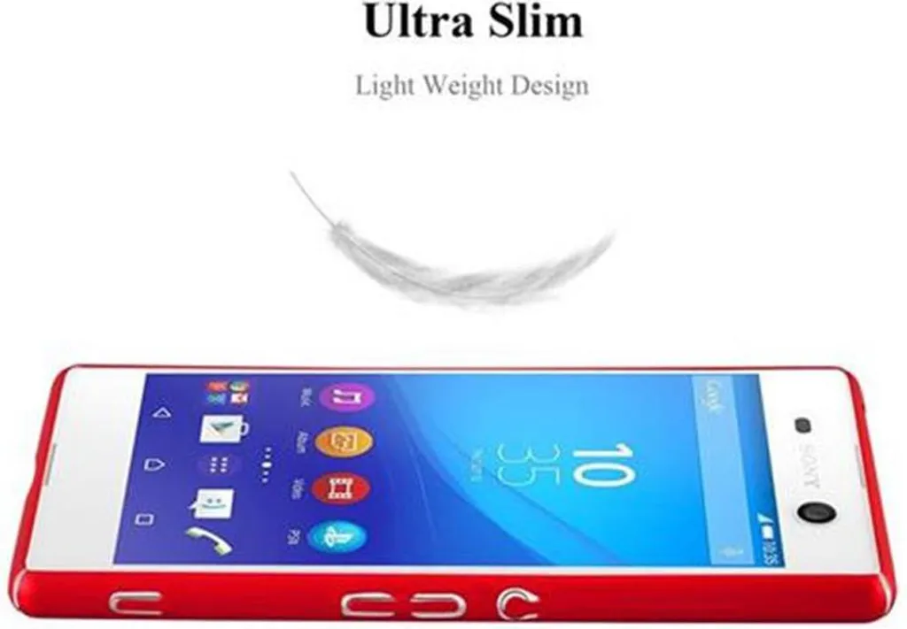 Cadorabo Cover Hard Shell Per Sony Xperia M5 – Similpelle Vintage Rossa Con Slot Porta Carte – Antiurto Sottile