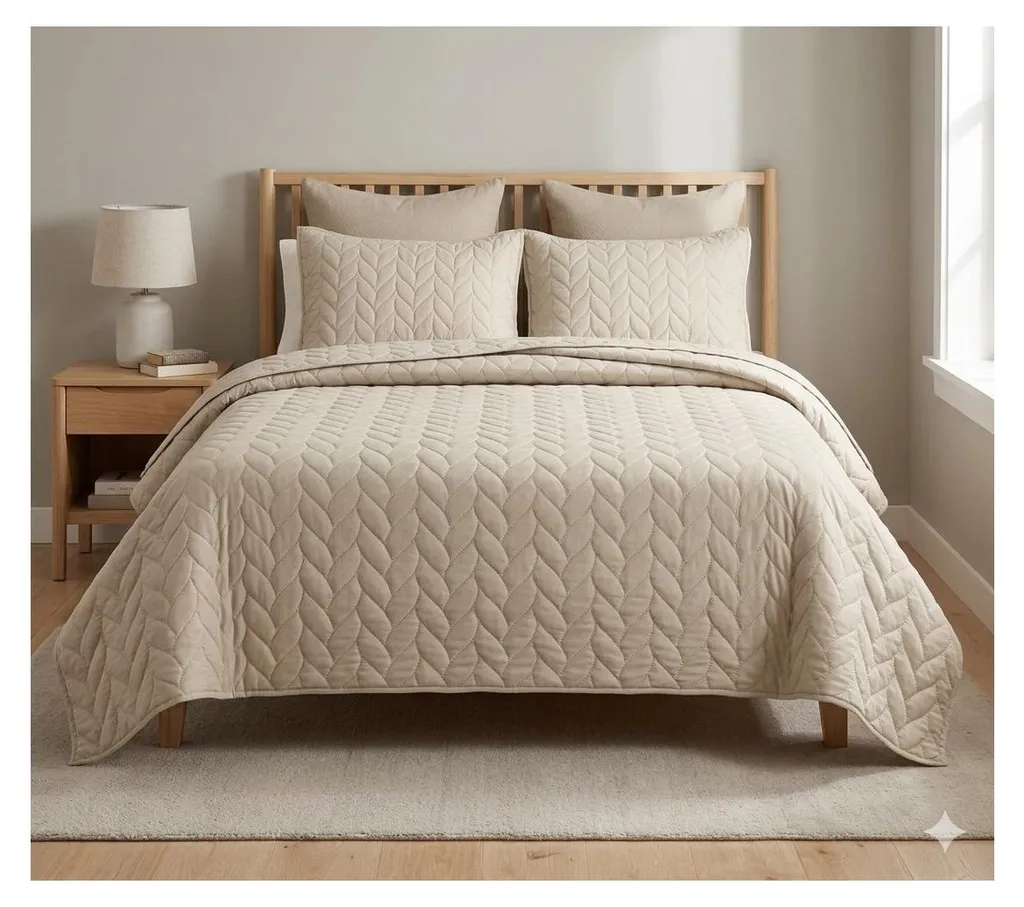 Boutis de lit effet tresse en microfibre douce - Jeté de lit moderne - 2
