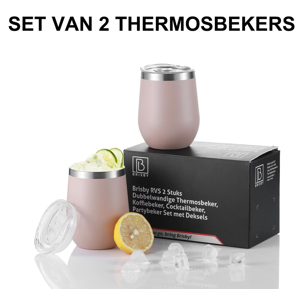 Brisby Edelstahl-Thermosbecher-Set – 2 x 360 ml – Doppelwandig – Rosa