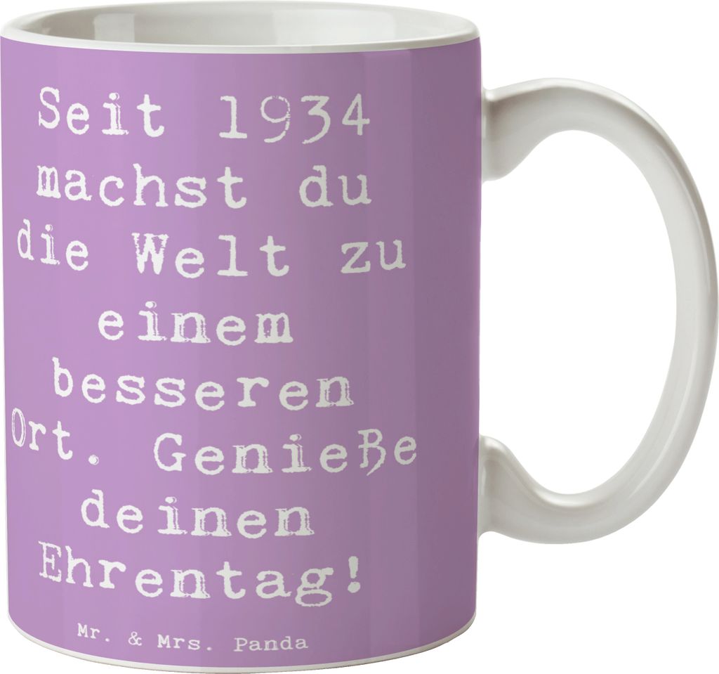Mr. & Mrs. Panda Tasse Spruch 1934 Geburtstag - Lavendeltraum - Geschenk, Erinnerungsstücke, Freude, Keramiktasse, Teetasse, Becher, geboren in, G...