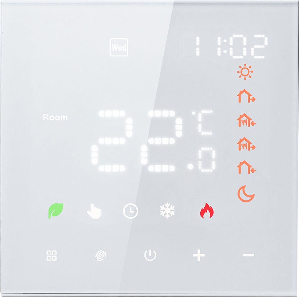 Smart Thermostat Raumthermostat, Digital LCD Touchscreen Thermostat Wandthermostat für 3A Warmwasserbereitung Fußbodenheizung, Weiß