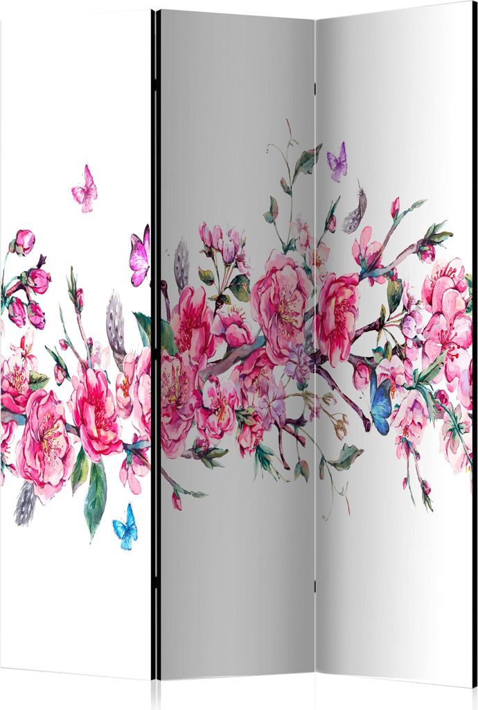 Neuheit! Dekorativer Paravent Raumteiler Trennwand Foto-Paravent Spanische Wand XXL BLUMEN SCHMETTERLINGE 135x172 cm p-B-0042-z-b