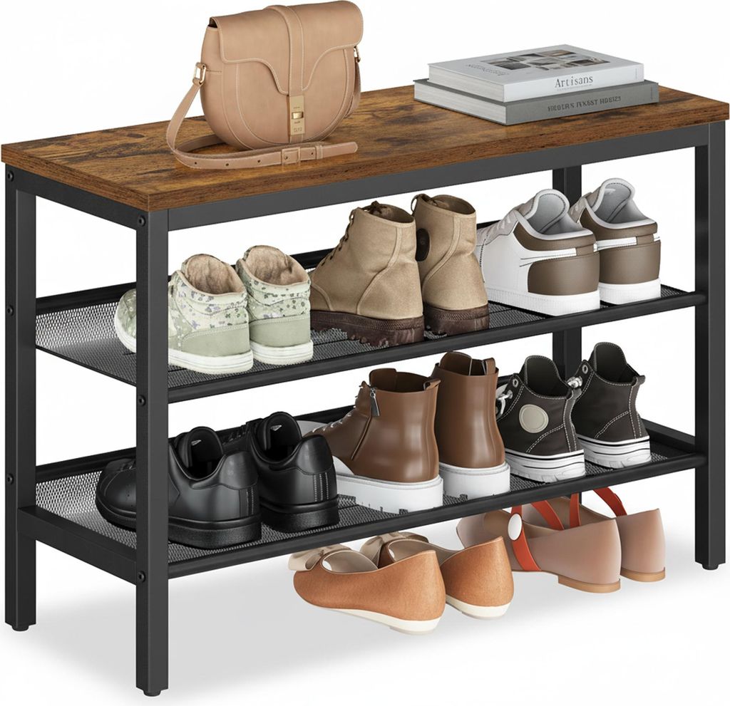 VASAGLE Schuhbank mit 3 Ebenen, Schuhregal, Schuhablage, Produktbild 