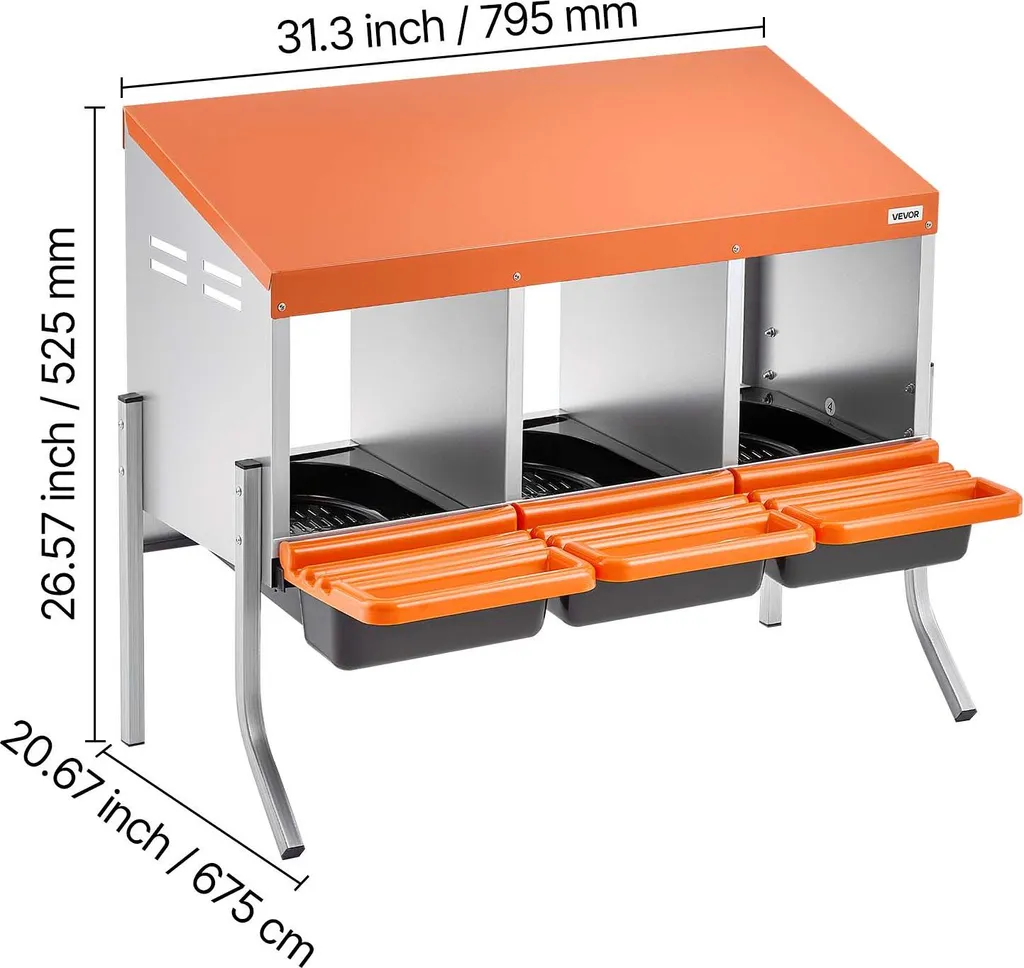 Nido per galline ovaiole VEVOR 795x525x675 mm, 3 scomparti, nido per galline in metallo con gambe di sostegno e fori di ventilazione, nidi per pollame, nido a scomparsa, ideale per galline, anatre, polli e altro pollame - 8