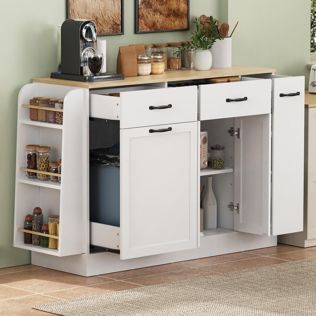 Merax Kommode Sideboard mit Schubladen und Abfallfach, Buffetschrank mit Gewürzregal, Stauraum, Kücheninsel für Esszimmer, Wohnzimmer, Küche, W...
