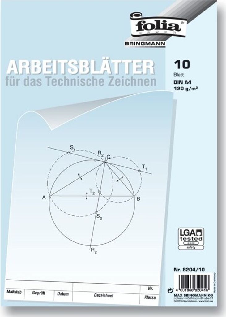 Folia Arbeitsblätter für technisches Zeichnen 120g/m², weiß, DIN A4, weiß (10 Bogen)