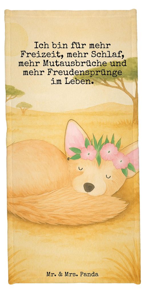 Mr. & Mrs. Panda Reisehandtuch Wüstenfuchs Blumen Design - Sandig - Geschenk, Glücklich, Strandtuch, Duschhandtuch, Blumenkranz, Badhandtuch, Afr...