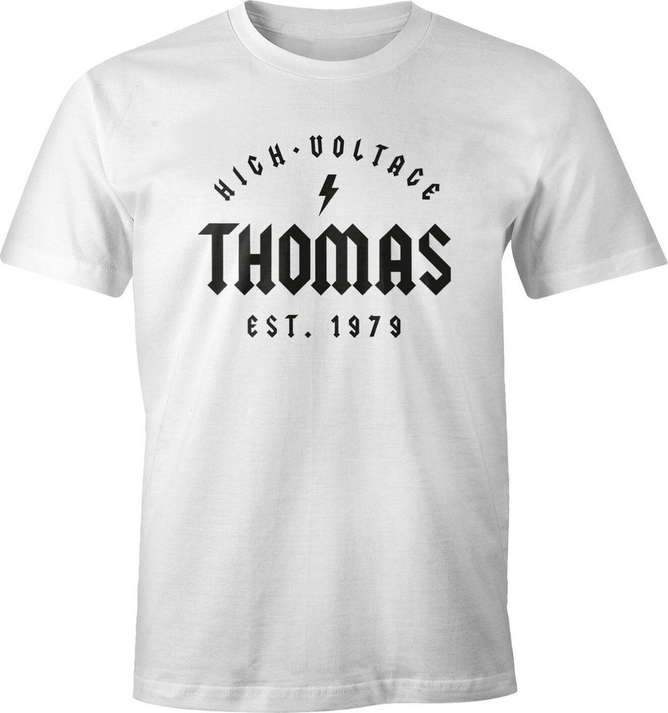 Herren T-Shirt personalisierbar Schriftzug Voltage anpassbarer Name und Geburtsjahr Geschenk Geburtstag Fun-Shirt Moonworks weiß XL