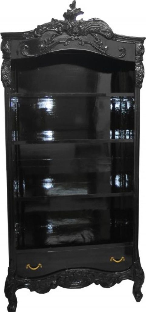 Casa Padrino Barock Bücherschrank Schwarz / Gold Hochglanz B 85 x H 190 cm Bücherregal Regal Schrank