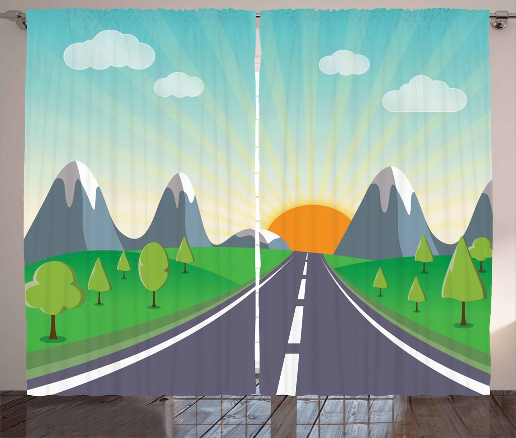 ABAKUHAUS Landschaft Rustikaler Gardine, Road Trip Wald, Schlafzimmer Kräuselband Vorhang mit Schlaufen und Haken, 280 x 175 cm, Mehrfarbig