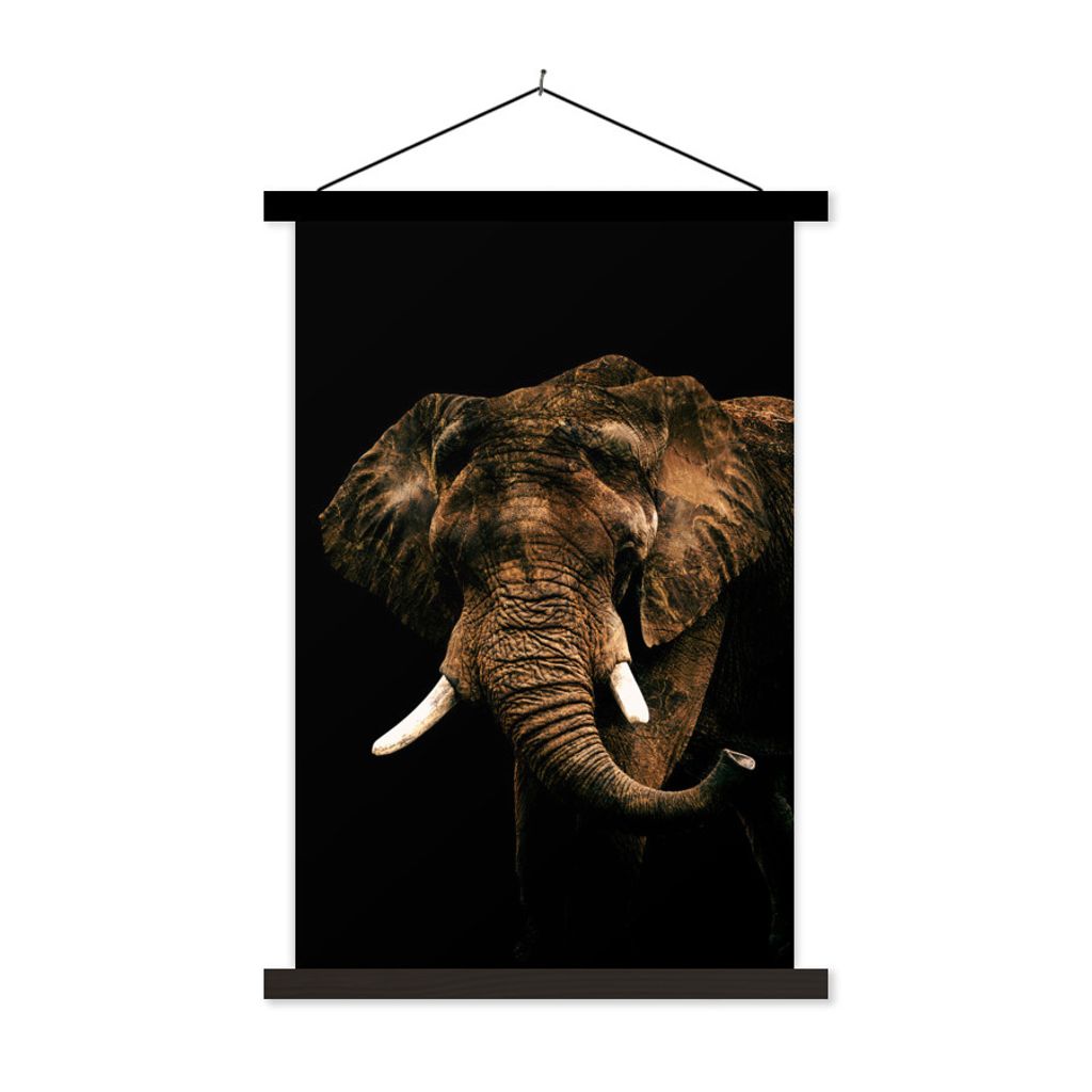 MuchoWow Textilposter Elefant - Schwarz - Braun 40x60 cm mit schwarzem Rahmen - Wanddekorationen