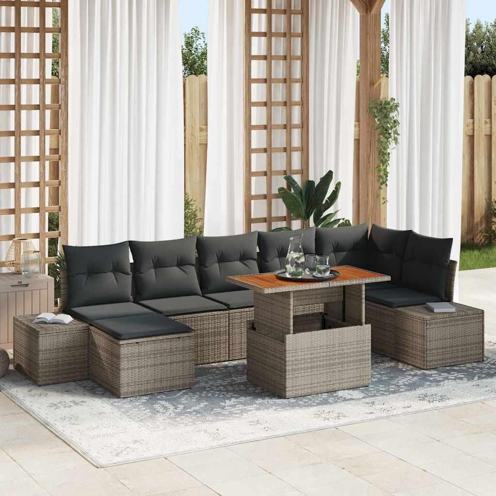 Maison Exclusive - Garten-Sofa-Set mit Speicher 8 pcs Grau Poly Rattan